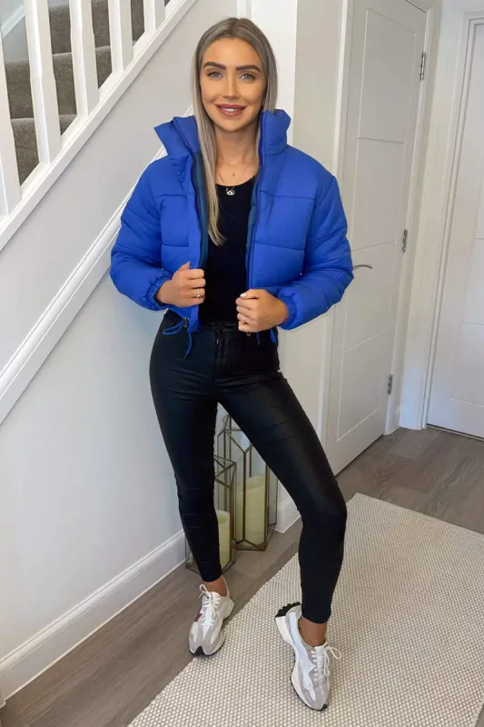 Royal Blue Cropped Puffer Jacket sold by AX Paris