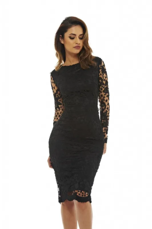 Black Crochet Dress with Long Sleeves sold by AX Paris