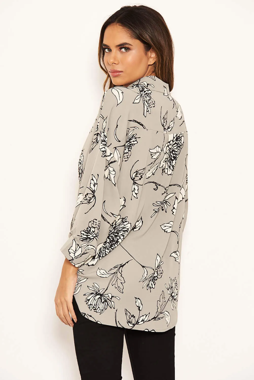 Grey Floral Dip Hem Shirt sold by AX Paris product image thumbnail 5