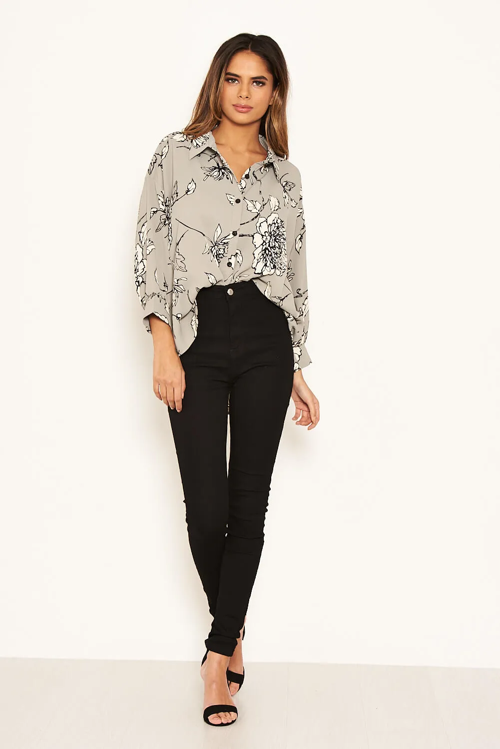 Grey Floral Dip Hem Shirt sold by AX Paris product image thumbnail 2
