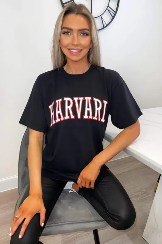Black Harvard Oversized Tee sold by AX Paris