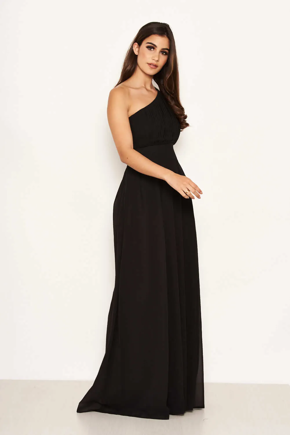 Black One Shoulder Pleated Maxi Dress sold by AX Paris product image thumbnail 4