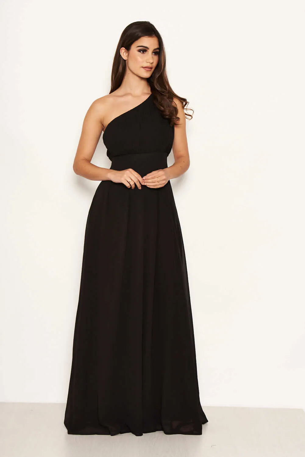 Black One Shoulder Pleated Maxi Dress sold by AX Paris product image thumbnail 2