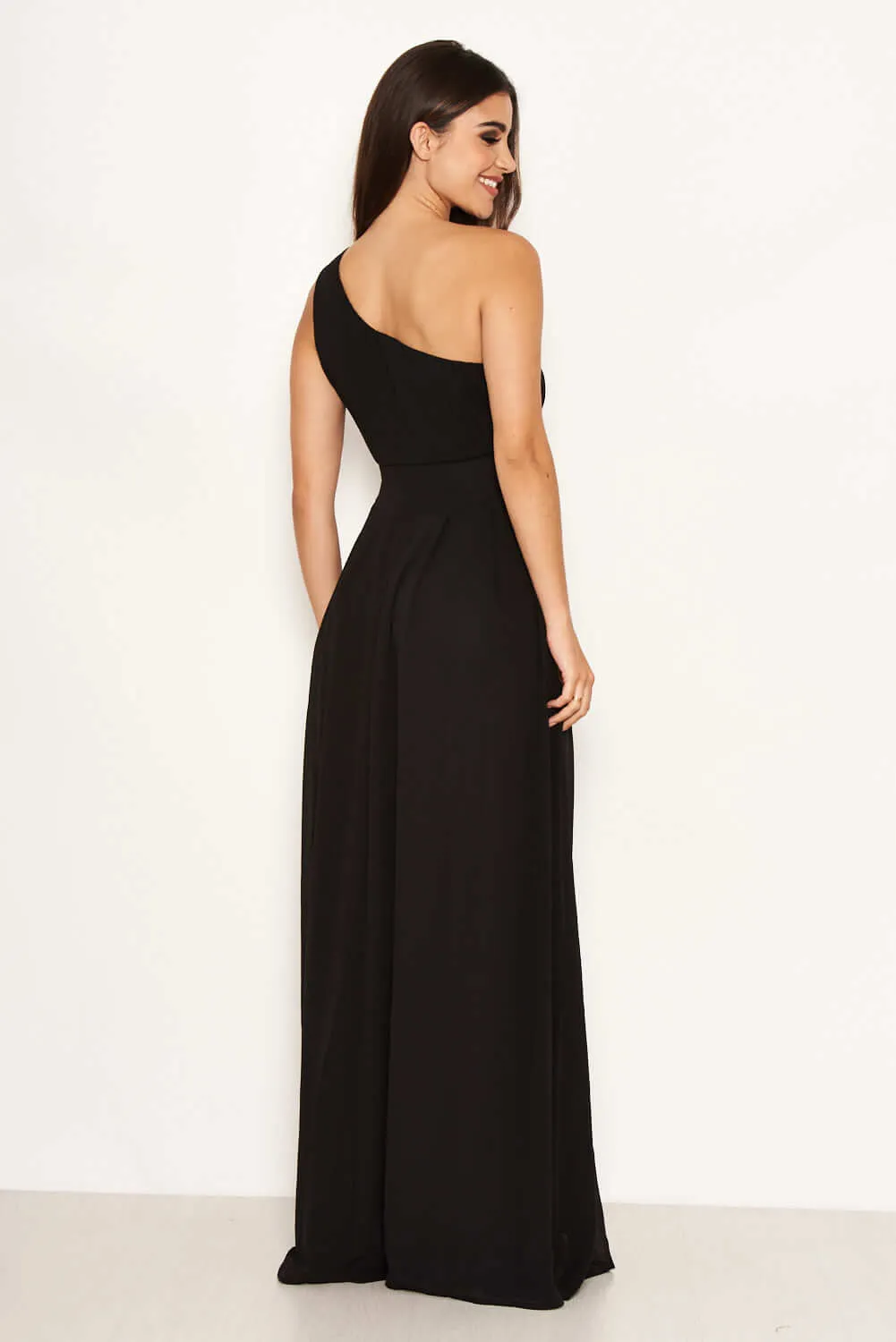 Black One Shoulder Pleated Maxi Dress sold by AX Paris product image thumbnail 3