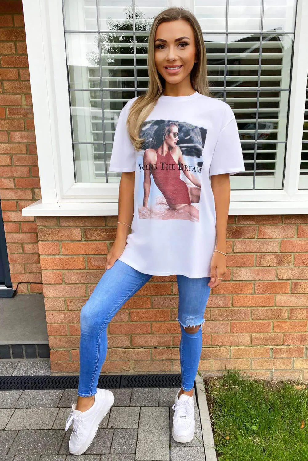 White Living The Dream Oversized T-Shirt sold by AX Paris product image thumbnail 4