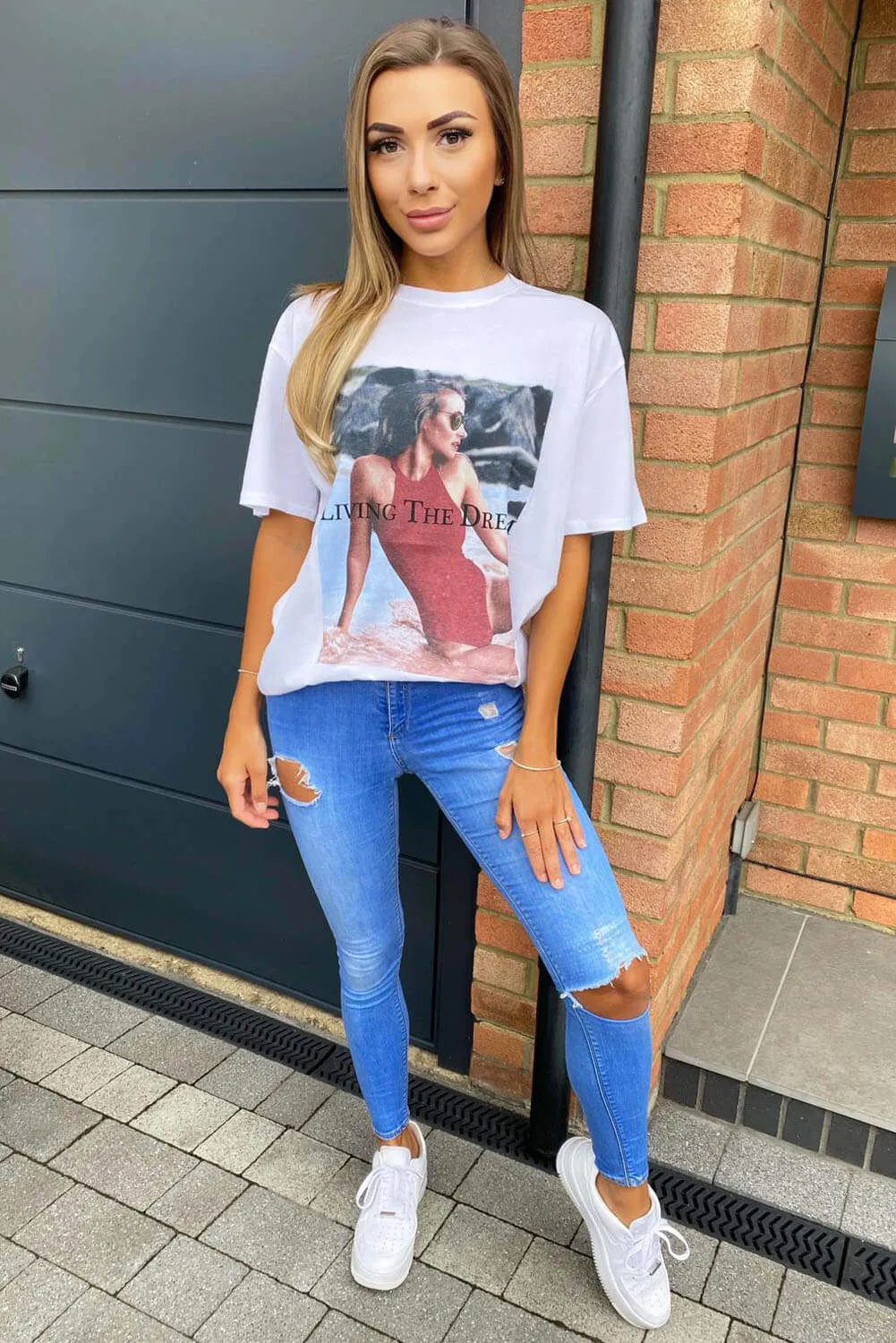 White Living The Dream Oversized T-Shirt sold by AX Paris product image thumbnail 2