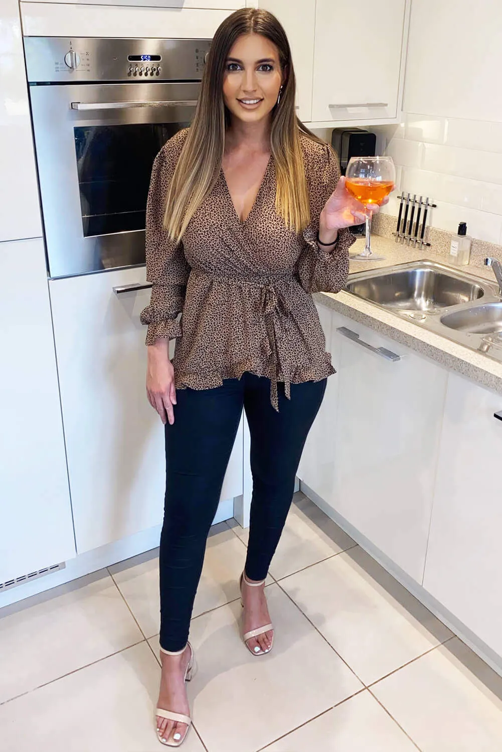 Camel Leopard Print Frill Wrap Top sold by AX Paris product image thumbnail 4