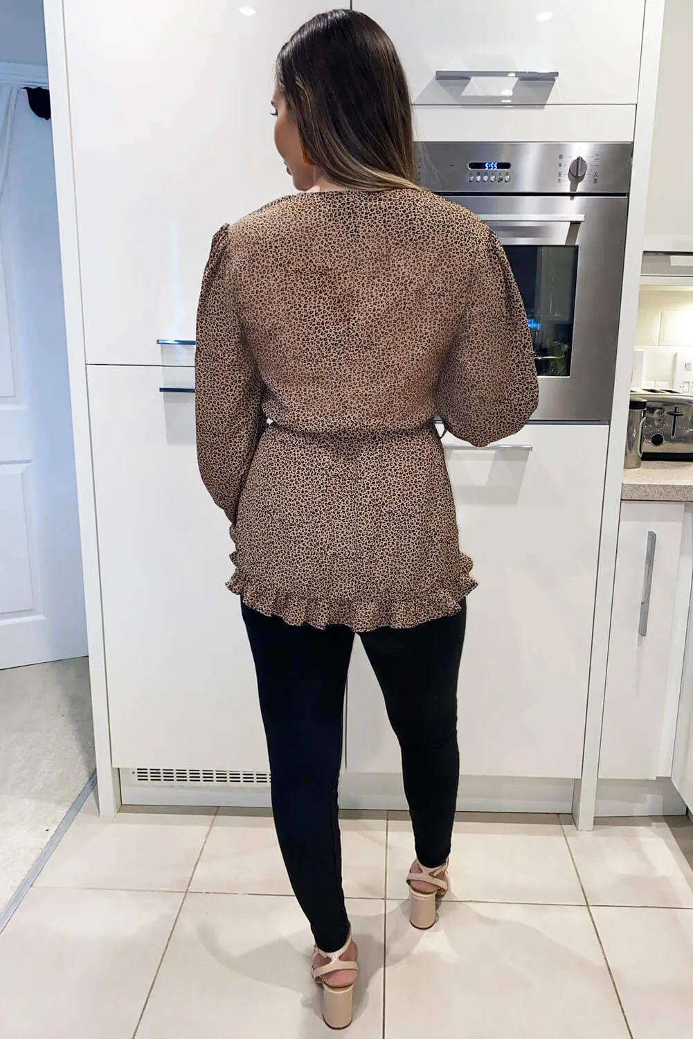 Camel Leopard Print Frill Wrap Top sold by AX Paris product image thumbnail 5