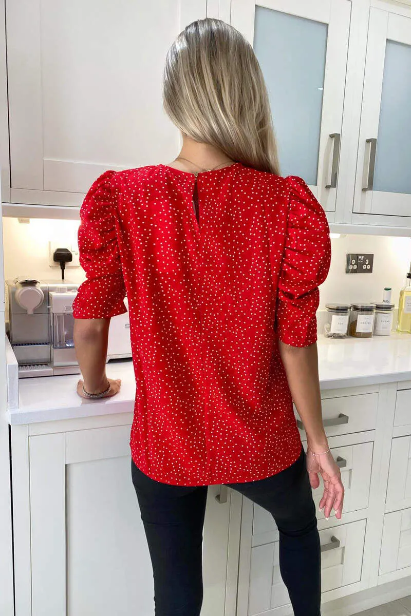 Red Polka Dot Frill Sleeve Top sold by AX Paris product image thumbnail 4