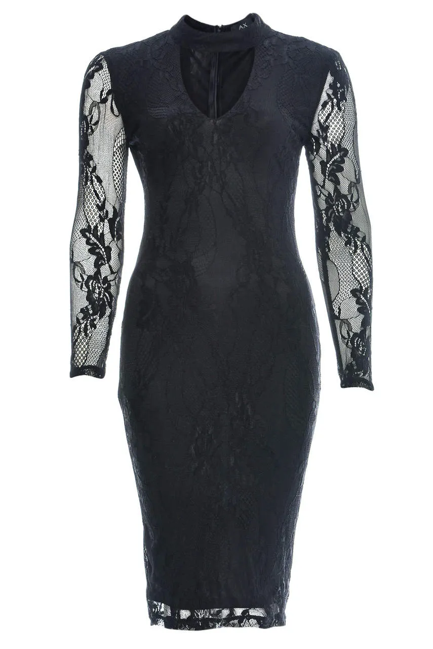 Black Choker Lace Midi Dress sold by AX Paris product image thumbnail 4