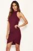 Plum Choker Neck Ruched Detail Bodycon Dress sold by AX Paris