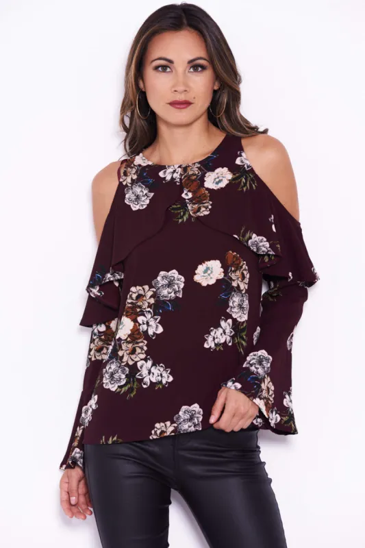 Plum Floral Cold Shoulder Top sold by AX Paris