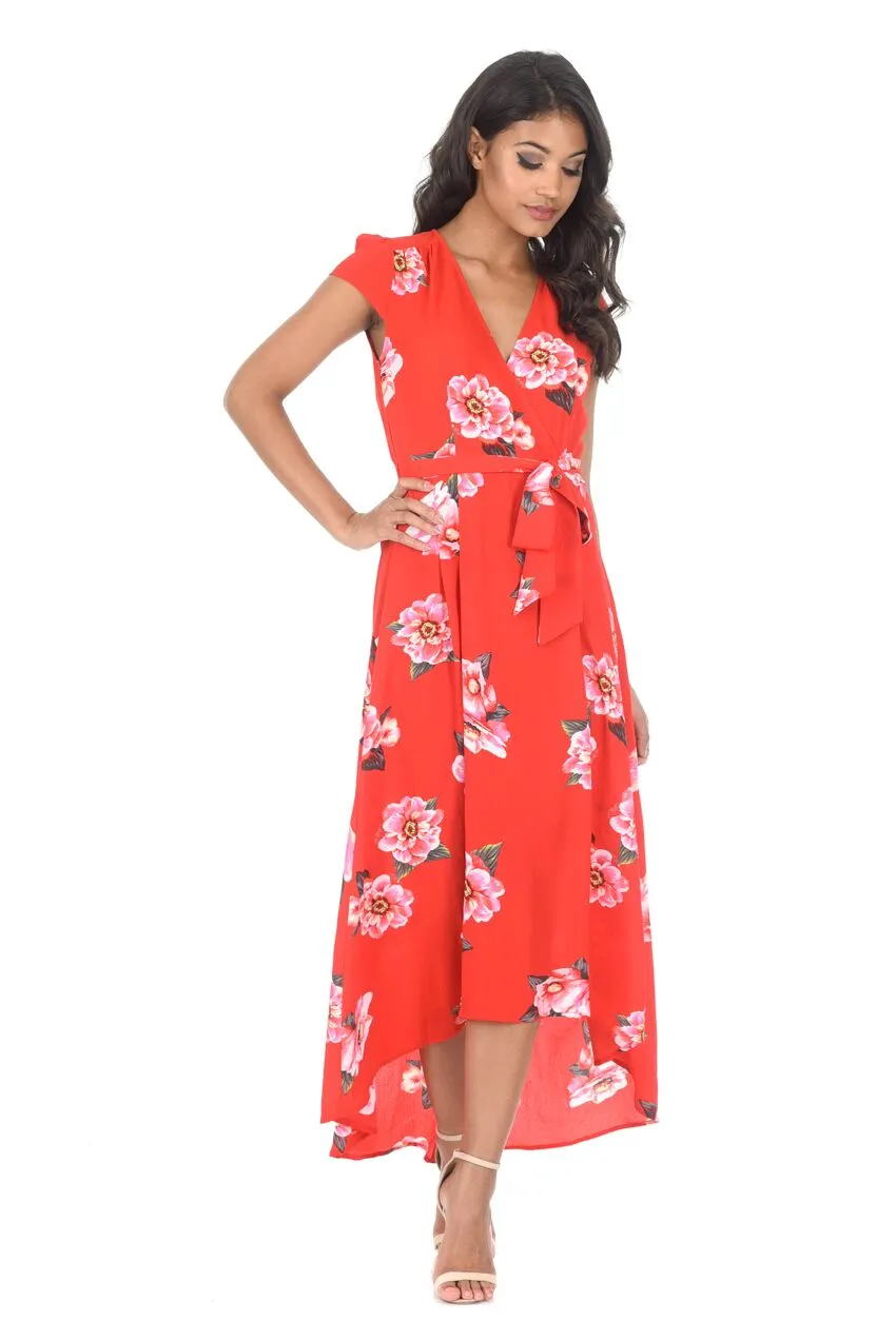 Red Floral Waterfall Dress sold by AX Paris product image thumbnail 3