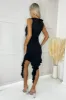 Black Ruched Asymmetrical Frill Midi Dress With Flower Detail sold by AX Paris