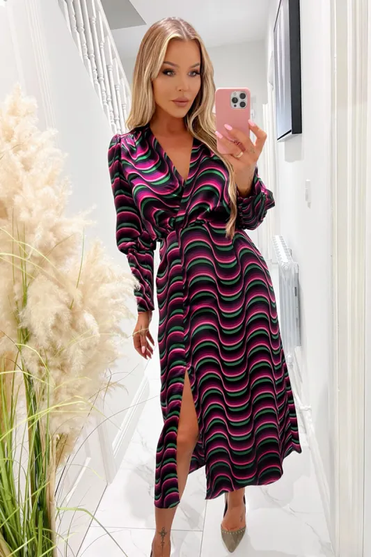 Multi Printed Long Sleeve Wrap Top Midi Dress sold by AX Paris