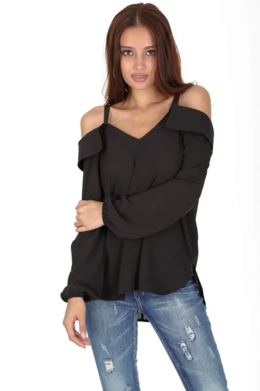 Black Cold Shoulder Top sold by AX Paris