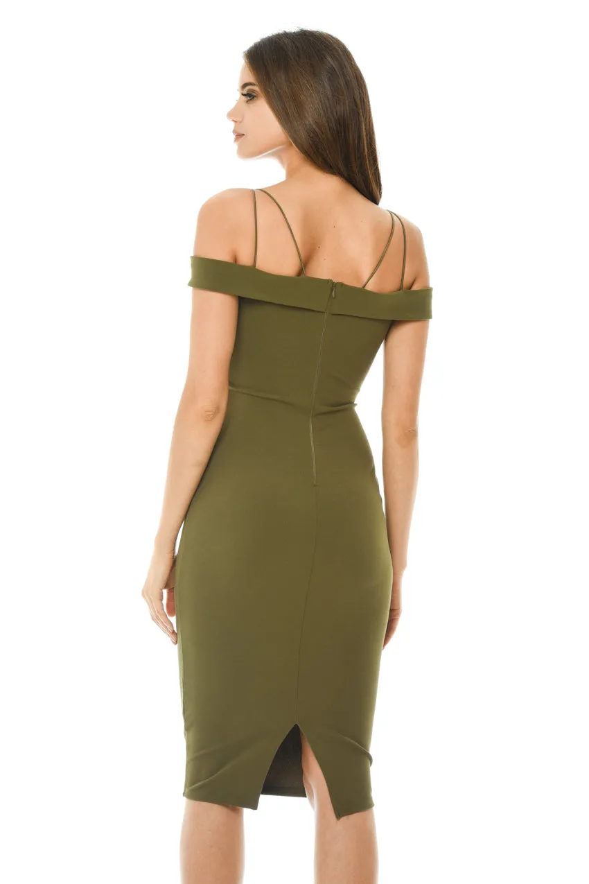 Khaki Bodycon Midi with Off Shoulder Strappy Detail sold by AX Paris product image thumbnail 3