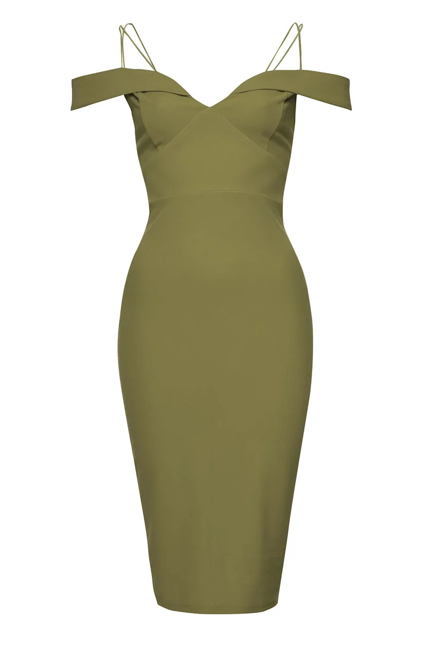 Khaki Bodycon Midi with Off Shoulder Strappy Detail sold by AX Paris product image thumbnail 4