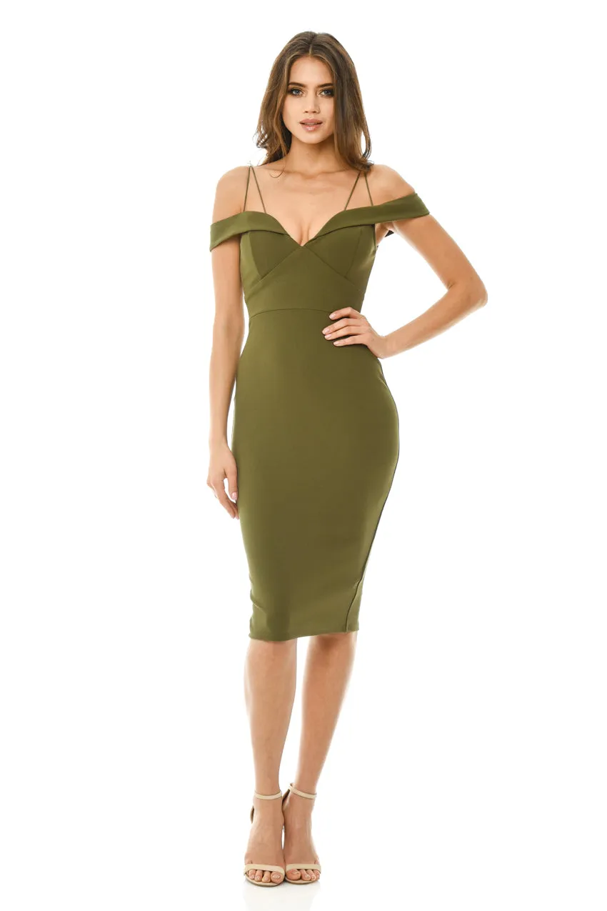 Khaki Bodycon Midi with Off Shoulder Strappy Detail sold by AX Paris product image thumbnail 2