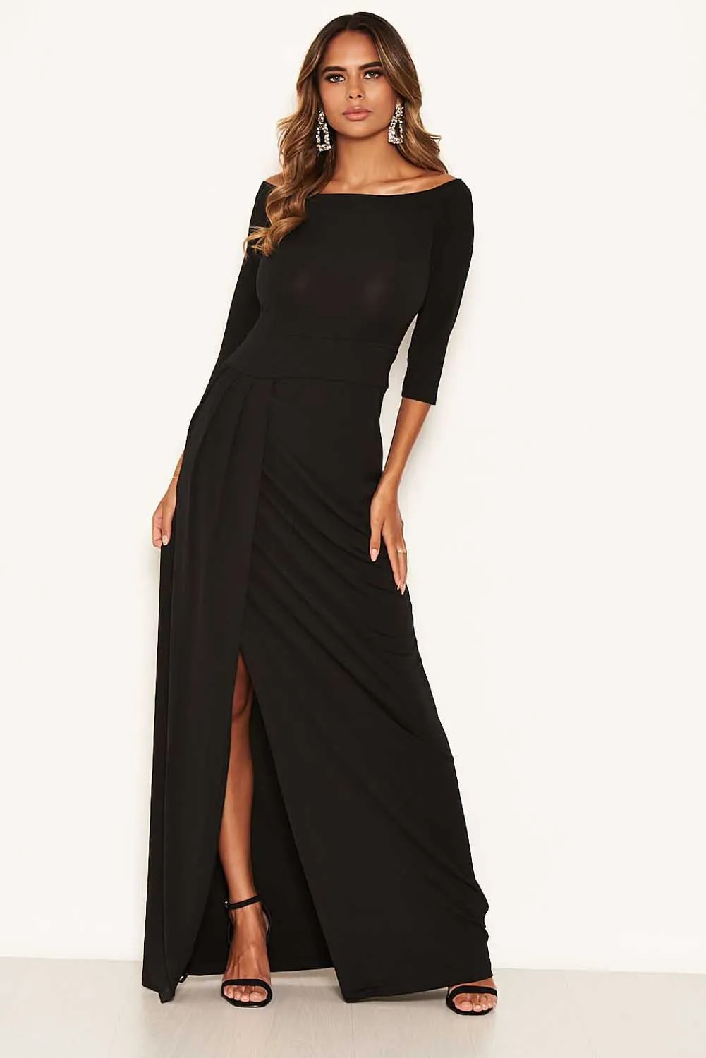 Black Off The Shoulder Slit Maxi Dress sold by AX Paris product image thumbnail 4