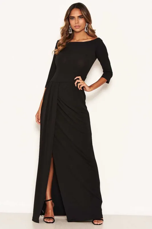 Black Off The Shoulder Slit Maxi Dress sold by AX Paris