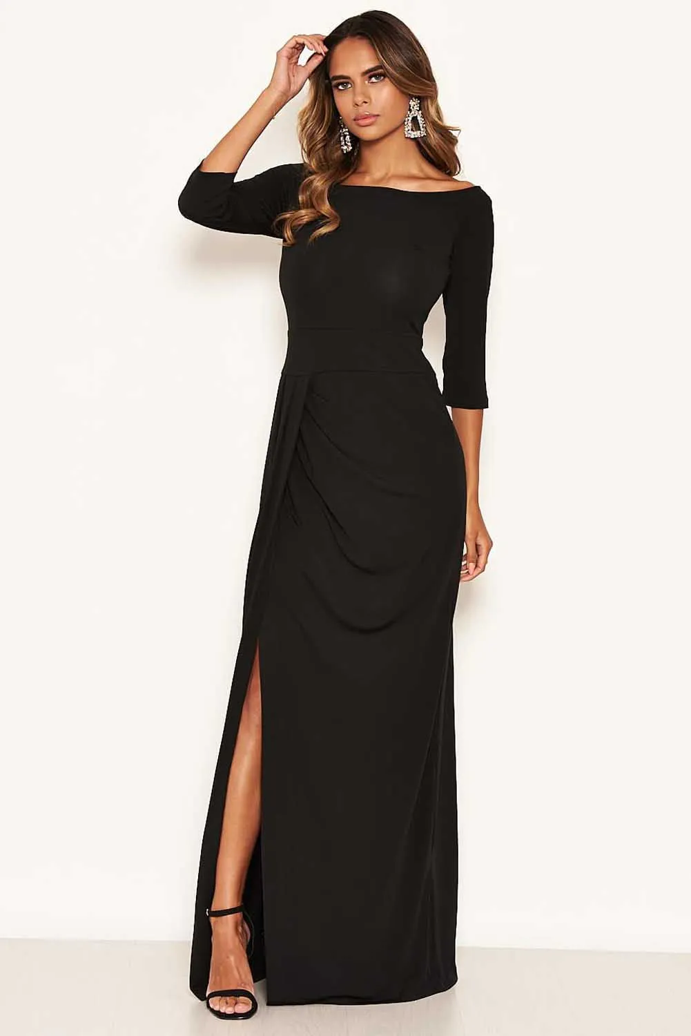 Black Off The Shoulder Slit Maxi Dress sold by AX Paris product image thumbnail 2