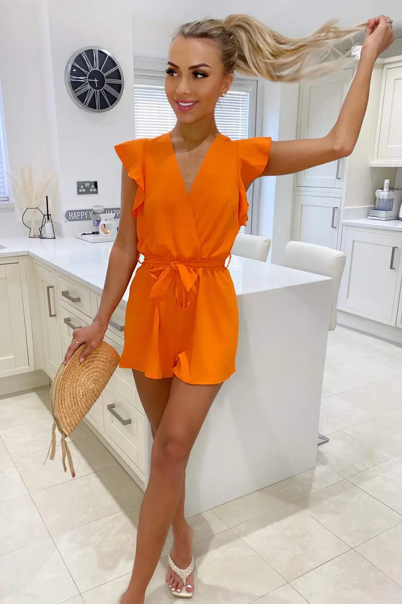 Orange V-Neck Wrap Playsuit sold by AX Paris product image thumbnail 4