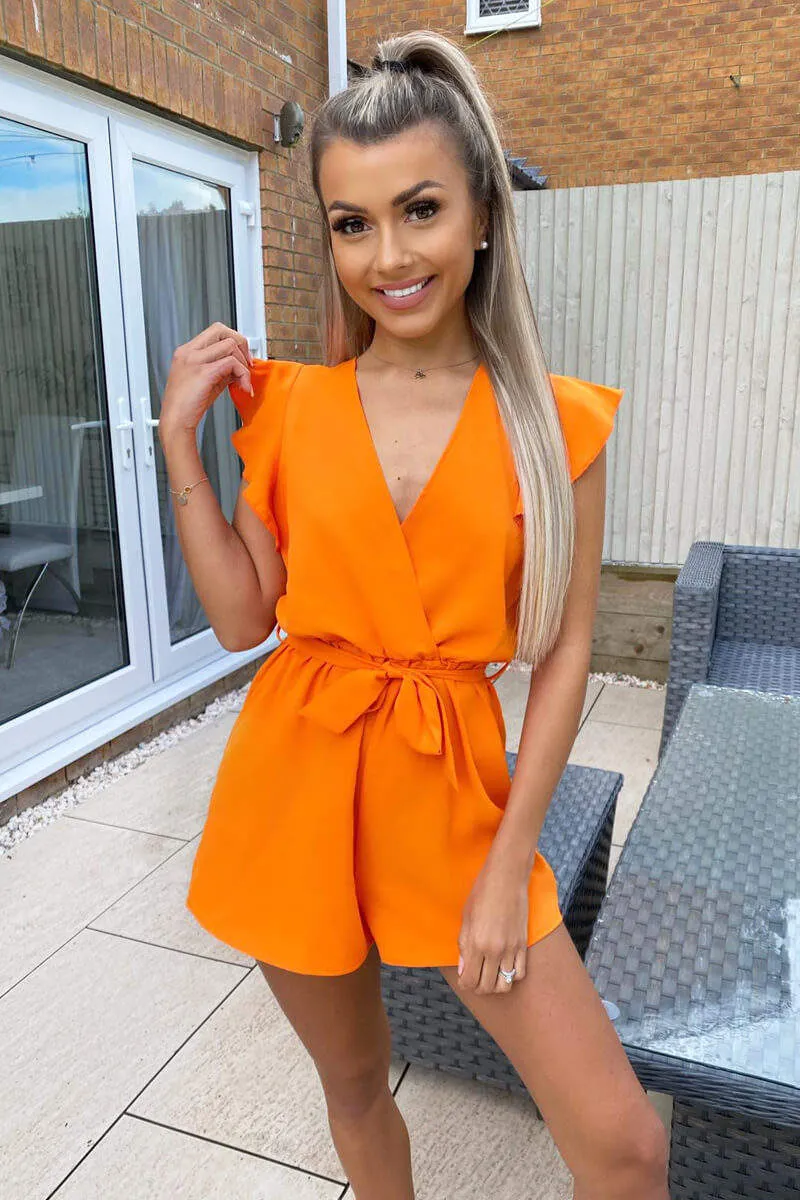 Orange V-Neck Wrap Playsuit sold by AX Paris