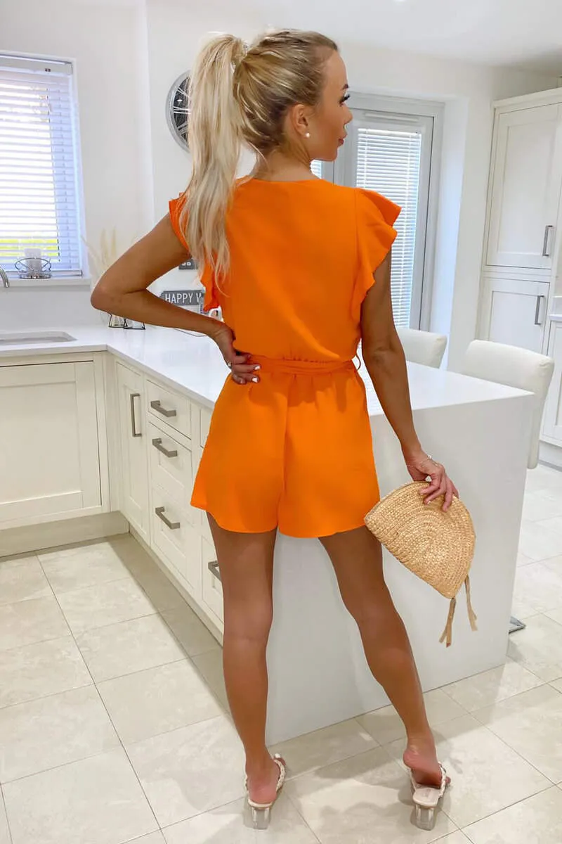 Orange V-Neck Wrap Playsuit sold by AX Paris product image thumbnail 5