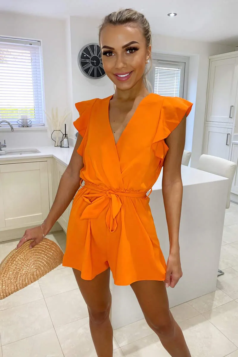Orange V-Neck Wrap Playsuit sold by AX Paris product image thumbnail 2