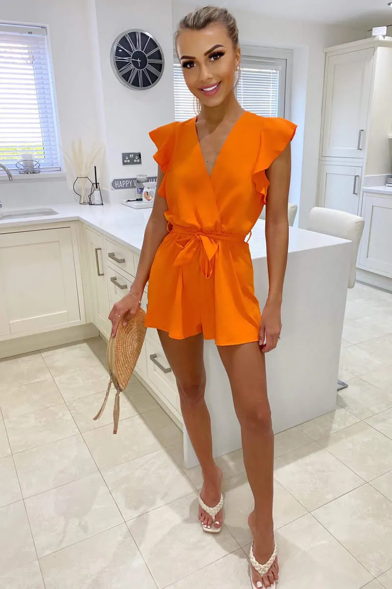 Orange V-Neck Wrap Playsuit sold by AX Paris product image thumbnail 3