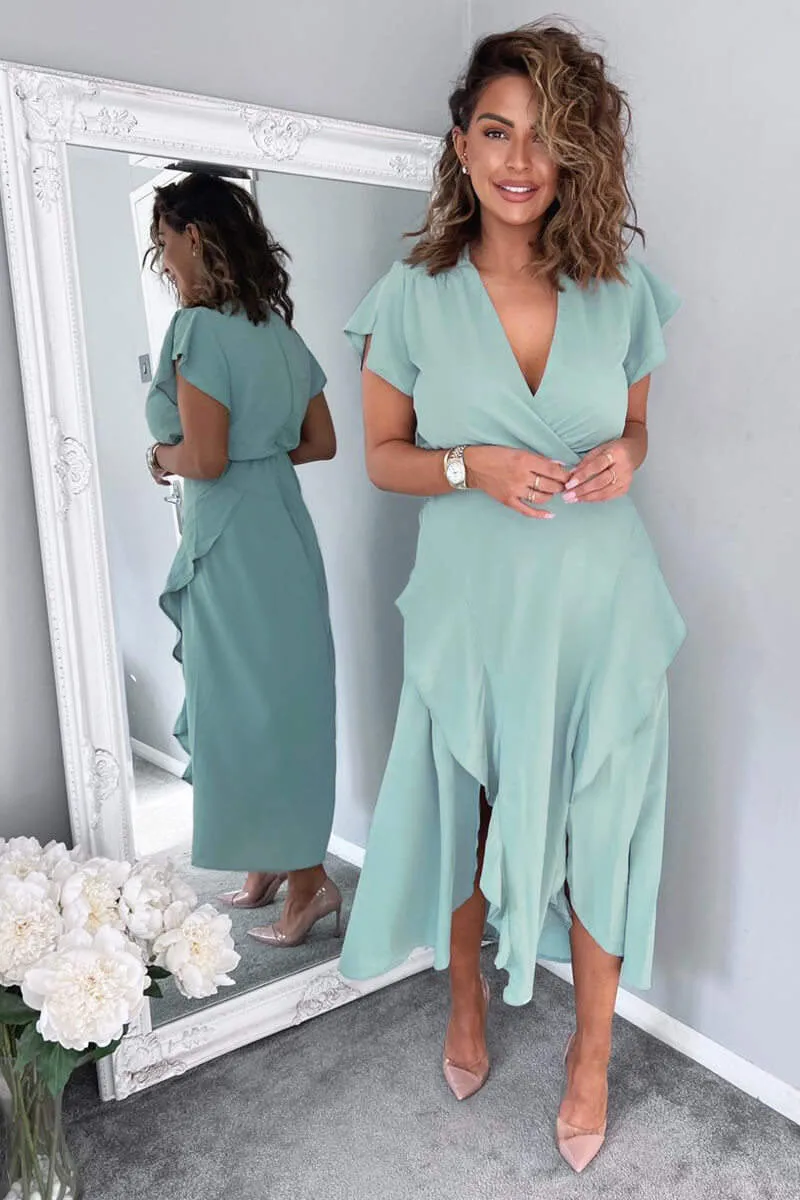 Duck Egg Frill Detail Double Split Skirt Midi Dress sold by AX Paris product image thumbnail 4