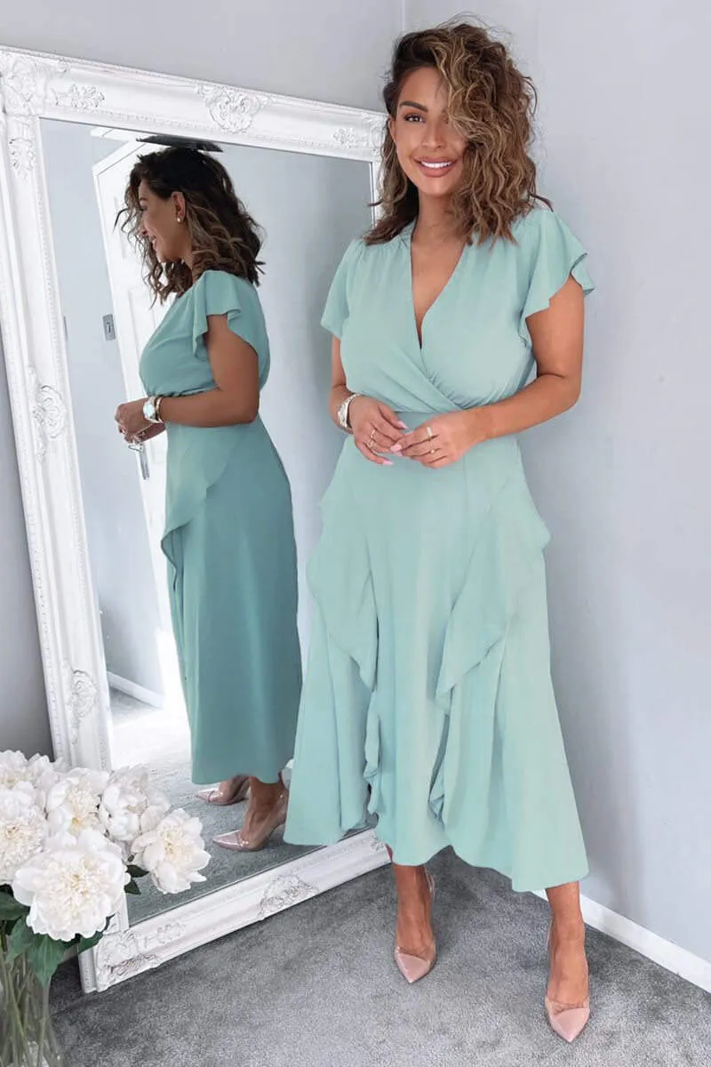 Duck Egg Frill Detail Double Split Skirt Midi Dress sold by AX Paris product image thumbnail 2