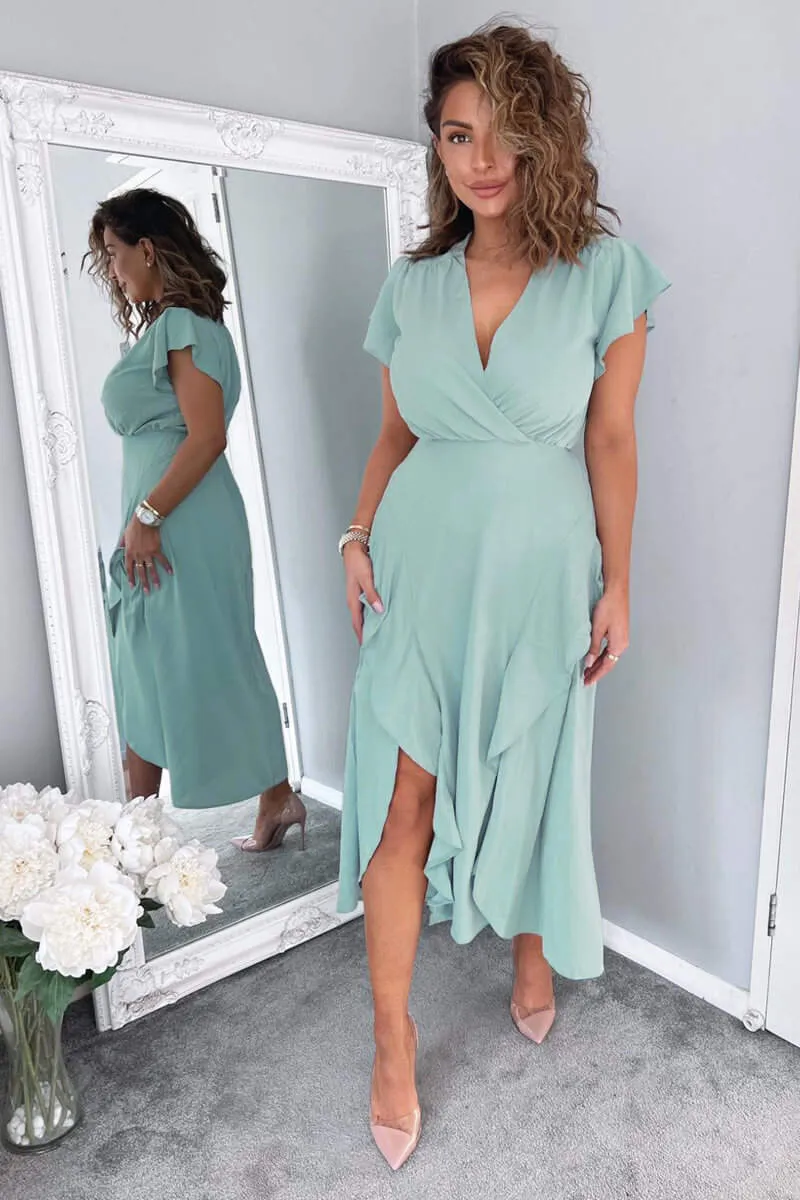 Duck Egg Frill Detail Double Split Skirt Midi Dress sold by AX Paris product image thumbnail 3