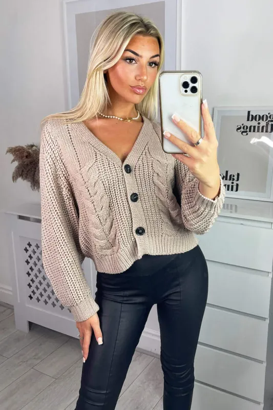 Stone Cable Knit Detail Cardigan sold by AX Paris