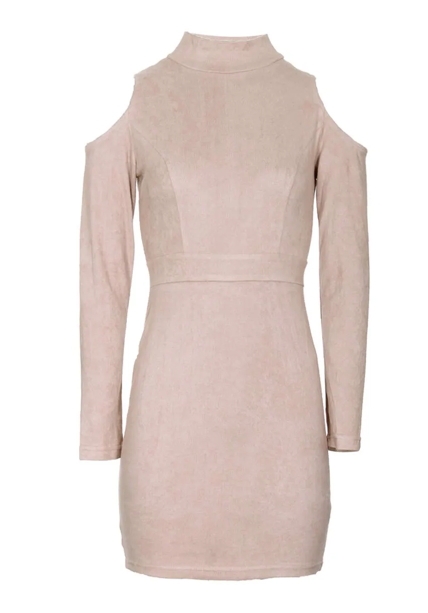Stone High Neck Cold Shoulder Faux Suede Mini Dress sold by AX Paris product image thumbnail 4