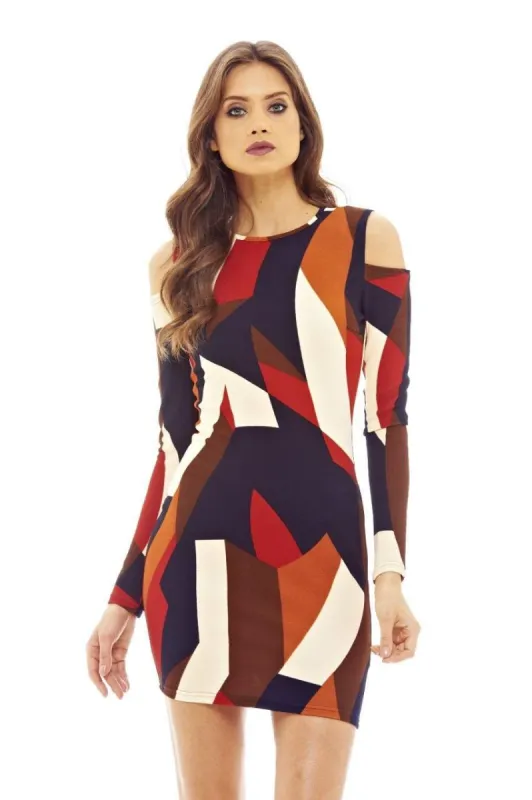 Multi-colour Printed Mini Dress with Cold Shoulder Detail sold by AX Paris