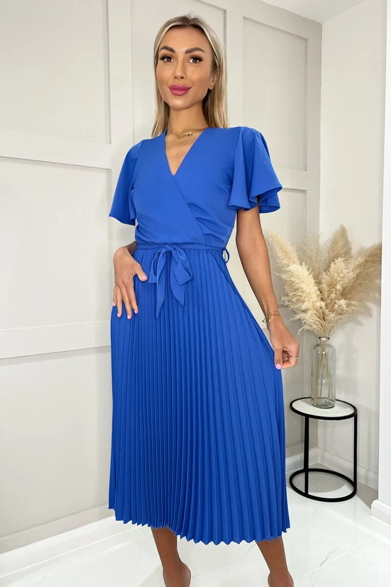 Blue Pleated Midi Dress with Tie Waist sold by AX Paris product image thumbnail 3