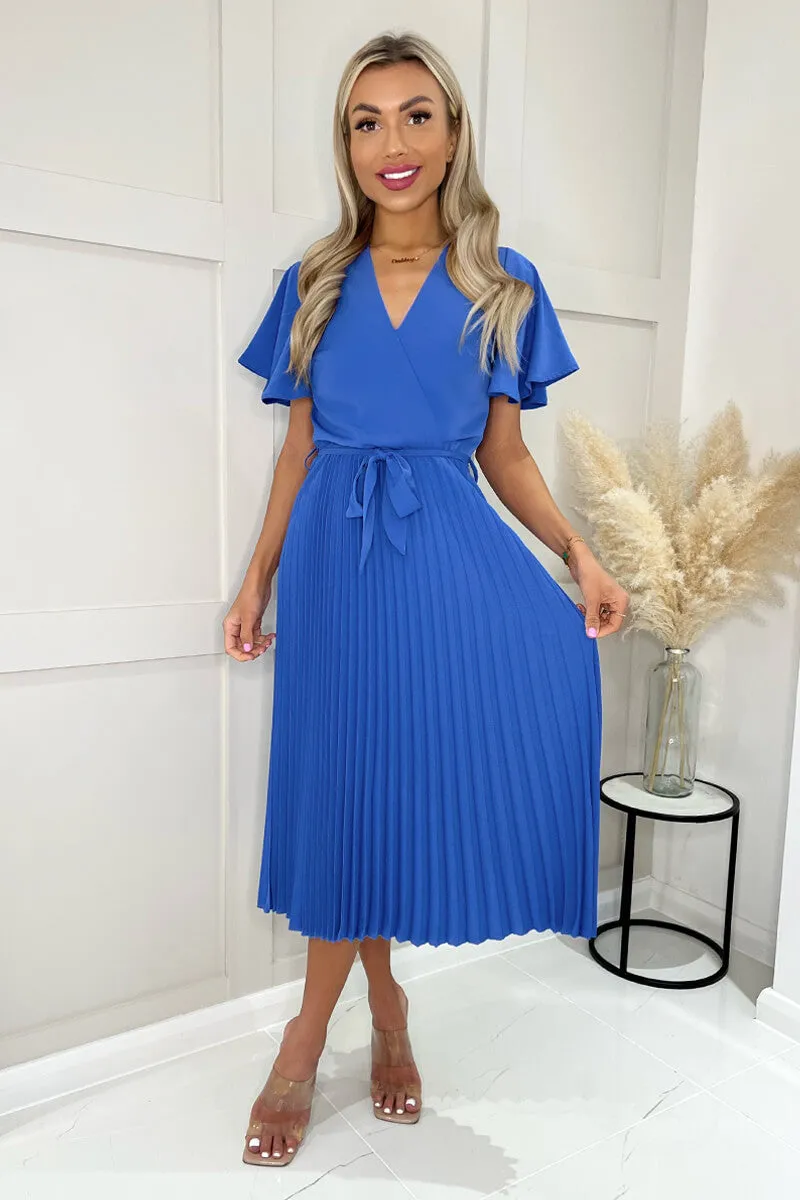 Blue Pleated Midi Dress with Tie Waist sold by AX Paris