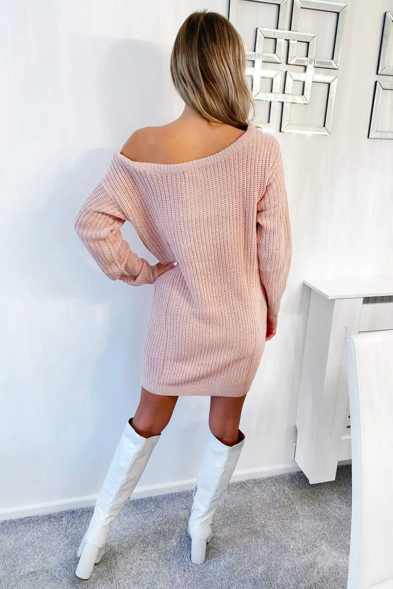 Pink Off The Shoulder Knitted Dress sold by AX Paris product image thumbnail 4
