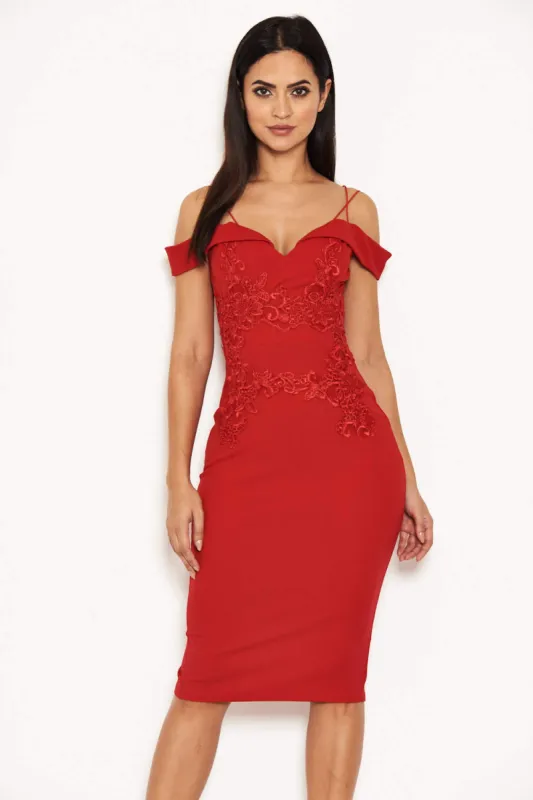 Red Strappy Lace Midi Dress sold by AX Paris