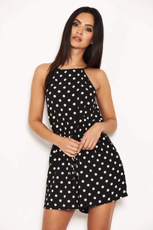 Polka Dot Tie Waist Playsuit sold by AX Paris