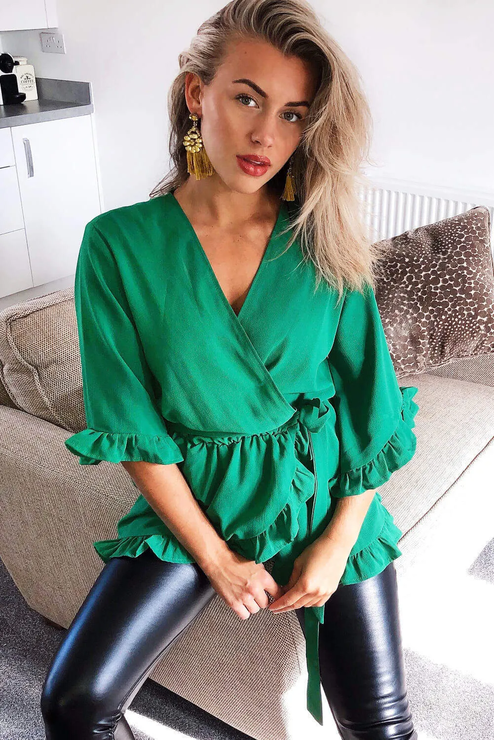 Green Wrap Frill Top sold by AX Paris product image thumbnail 2