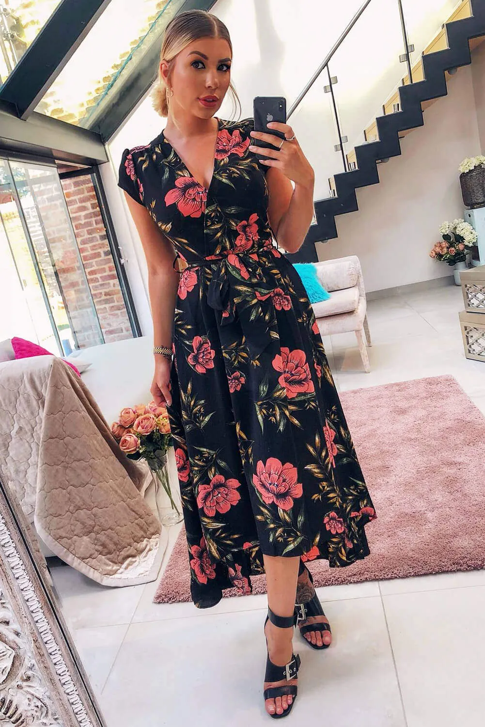 Black Floral Maxi Wrap Dress sold by AX Paris