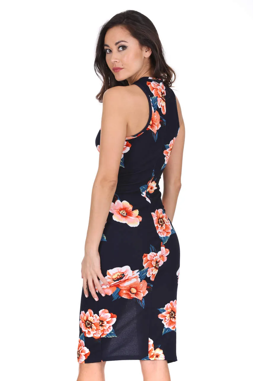 Navy Floral Cross Over Midi Dress sold by AX Paris product image thumbnail 3