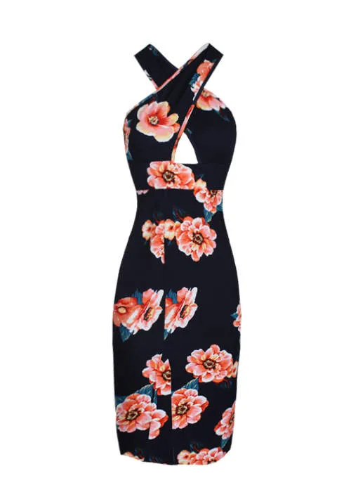 Navy Floral Cross Over Midi Dress sold by AX Paris product image thumbnail 4
