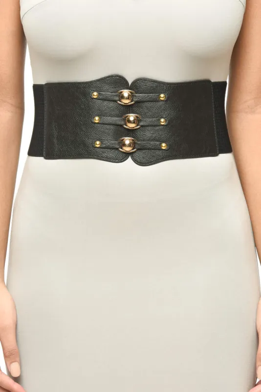 Black Belt With Elastic Back And Gold Hardware sold by AX Paris