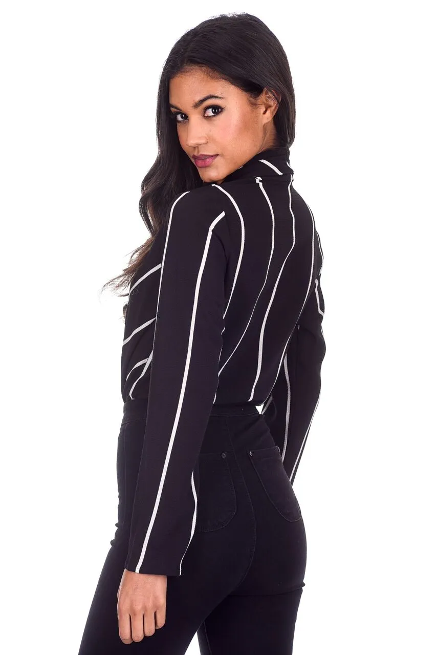Black Striped Plunge Bodysuit sold by AX Paris product image thumbnail 3
