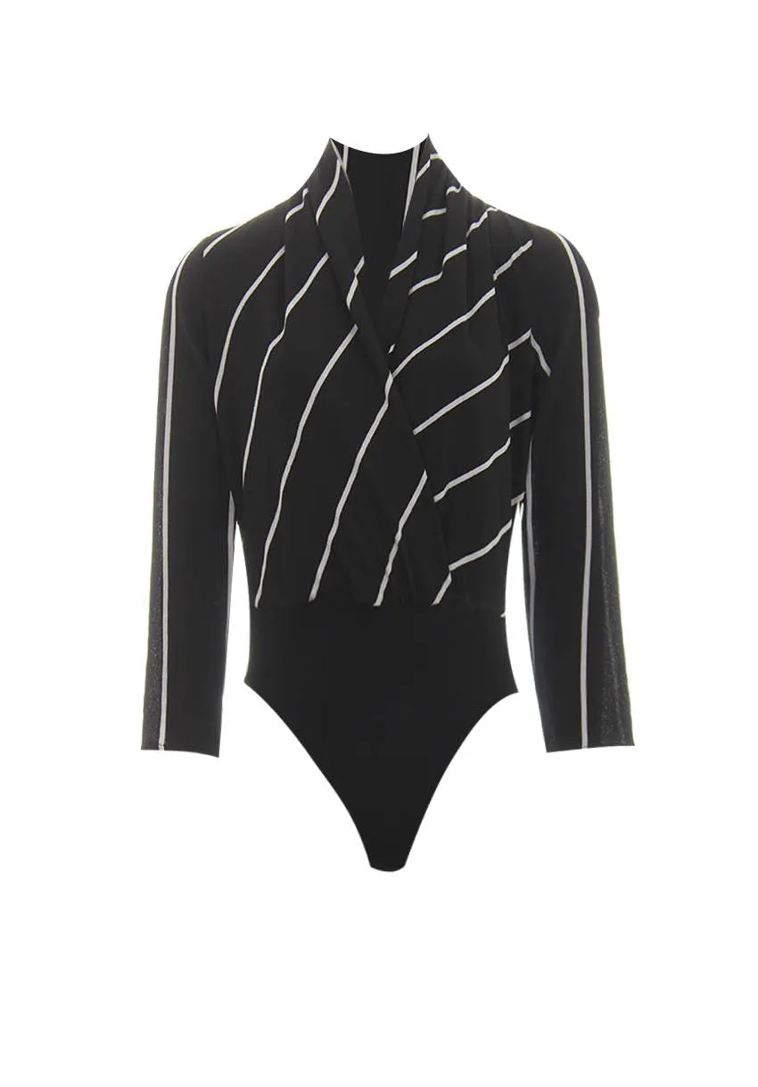 Black Striped Plunge Bodysuit sold by AX Paris product image thumbnail 4