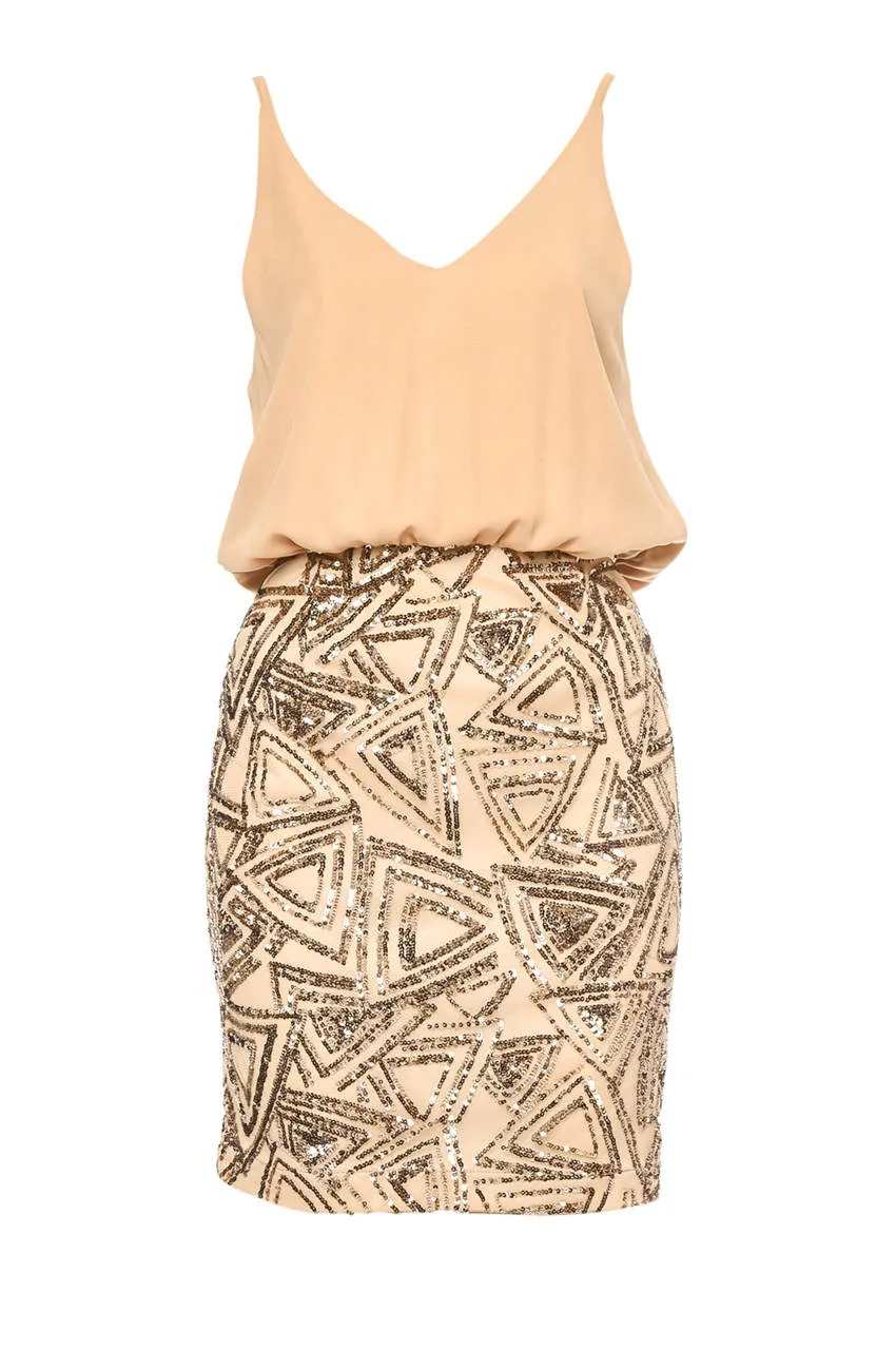 Nude 2 In 1 Dress with Sequin Skirt sold by AX Paris product image thumbnail 3